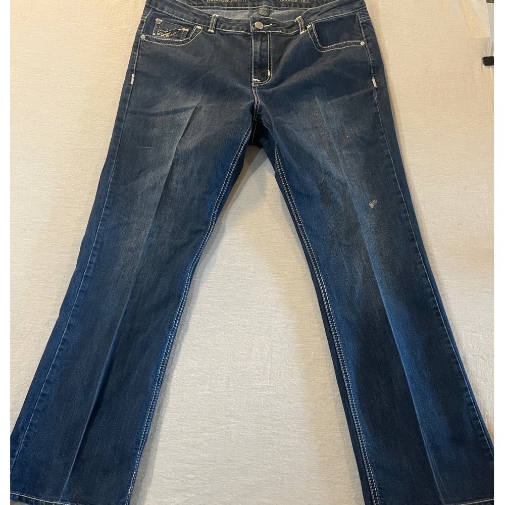 Avenue Denim Womens Bootcut Jeans 16A Dark Wash Contrast Stitch Stretch Blue